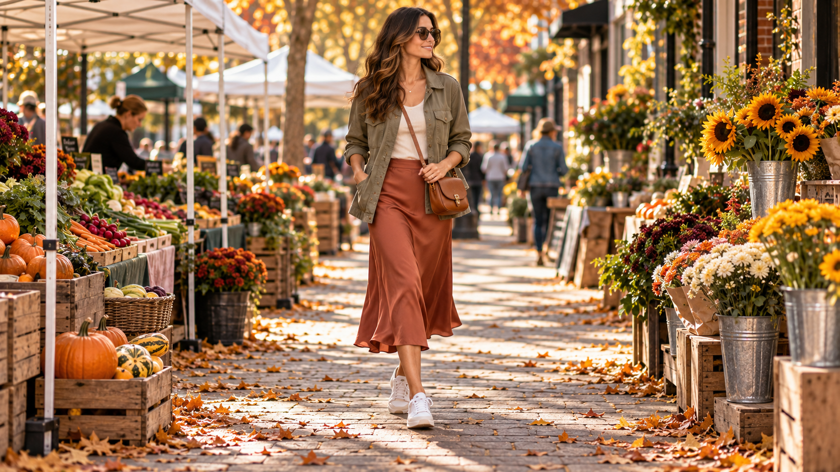 Short-Sleeve Sweater with Maxi Skirt and Loafers